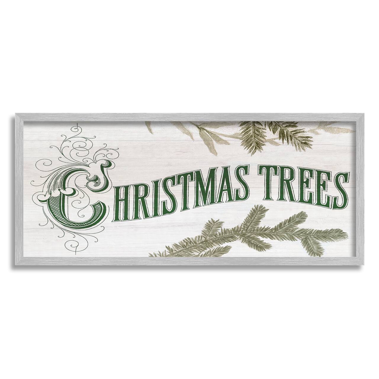 Stupell Industries Christmas Trees Ornate Letters Framed Giclee Art